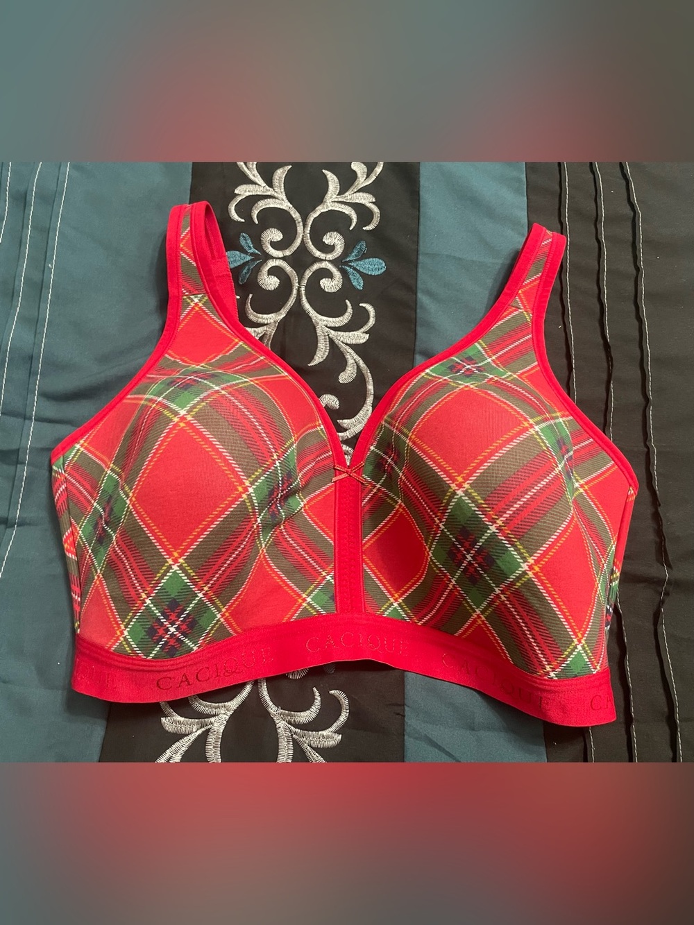 Cacique Red Plaid Wireless Tartan Bra